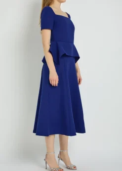 Peplum-hem crepe midi dress