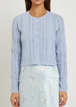 Peridot cropped pointelle-knit cardigan