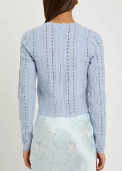 Peridot cropped pointelle-knit cardigan