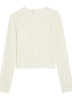 Peridot cropped pointelle-knit cardigan