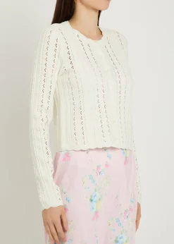 Peridot cropped pointelle-knit cardigan