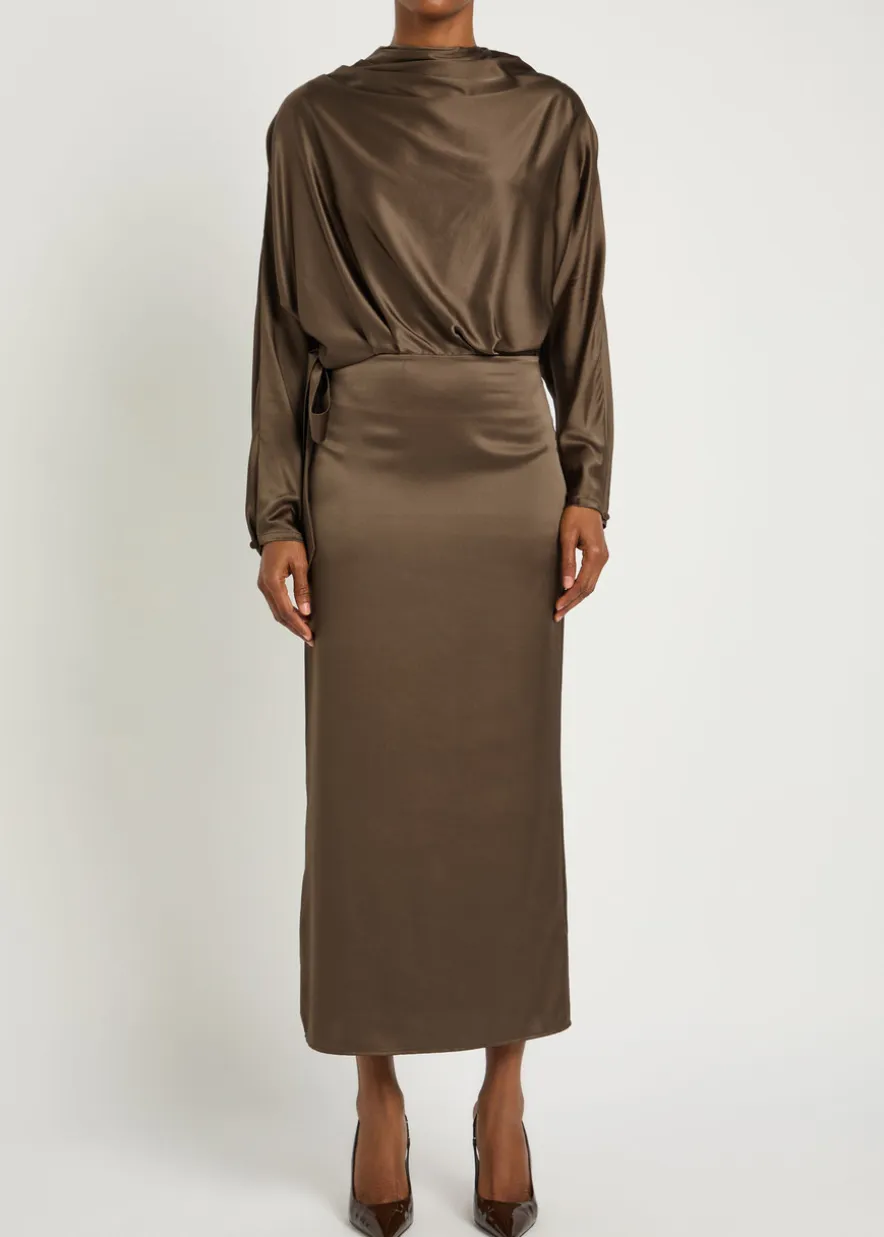Phoebe draped stretch-silk dress
