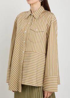 Pinstriped asymmetric cotton-poplin shirt