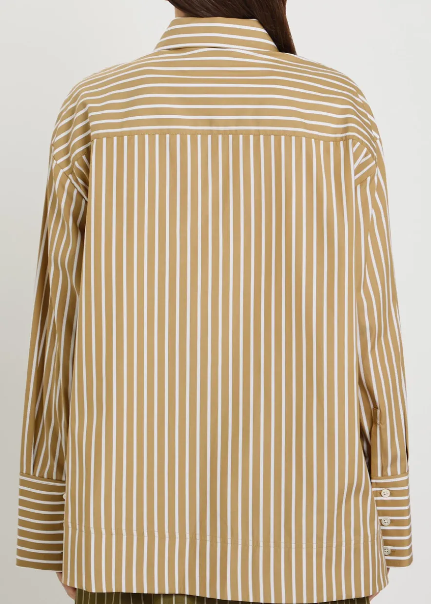 Pinstriped asymmetric cotton-poplin shirt