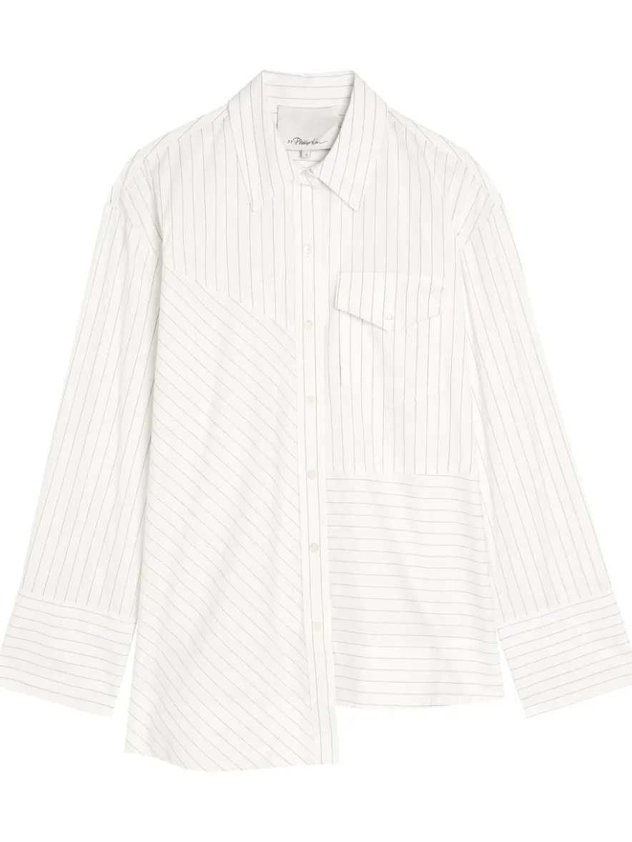 Pinstriped asymmetric cotton-poplin shirt