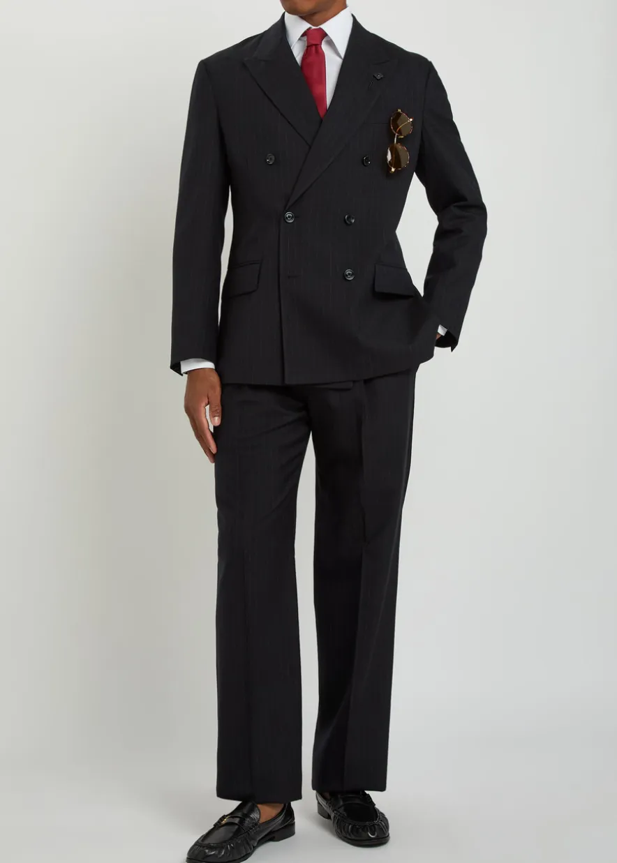Pinstriped double-breasted wool blazer
