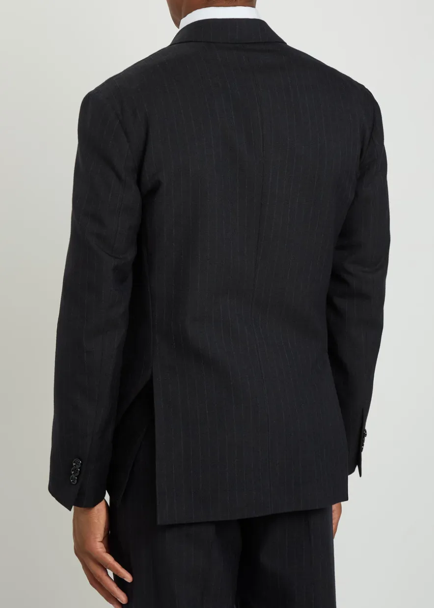 Pinstriped double-breasted wool blazer