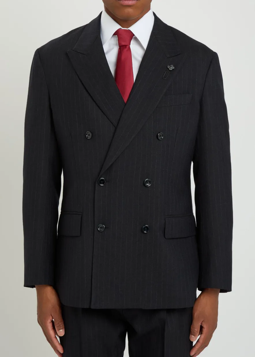 Pinstriped double-breasted wool blazer