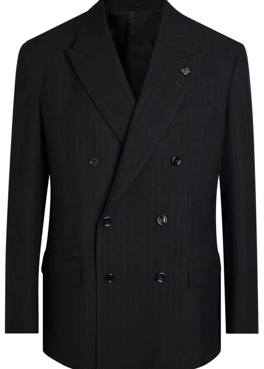 Pinstriped double-breasted wool blazer