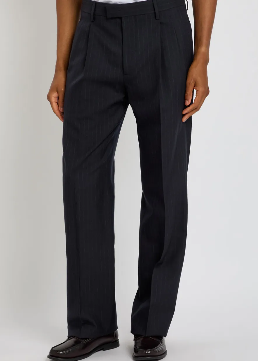 Pinstriped straight-leg wool trousers