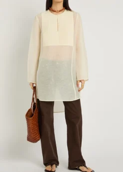 Pintucked linen and silk-blend tunic