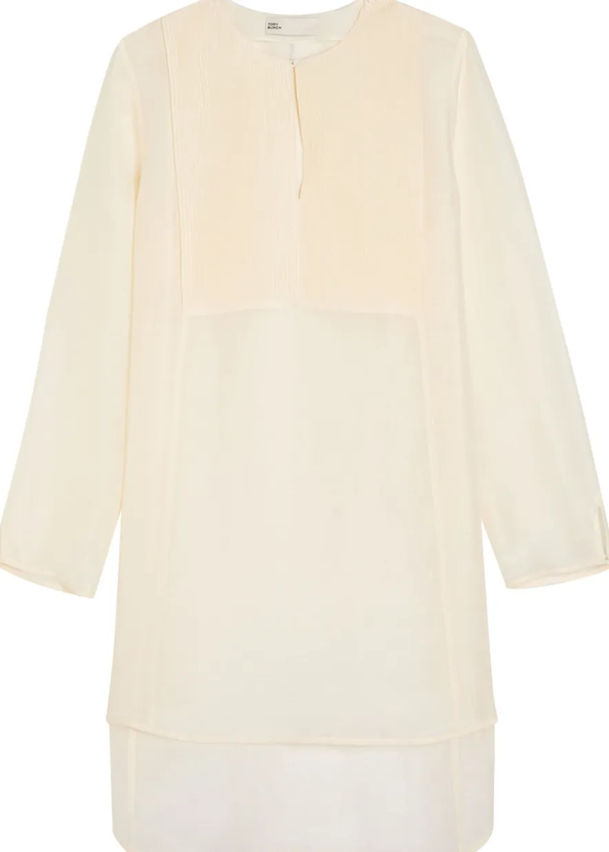 Pintucked linen and silk-blend tunic