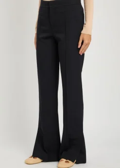 Pintuck flared-leg wool trousers