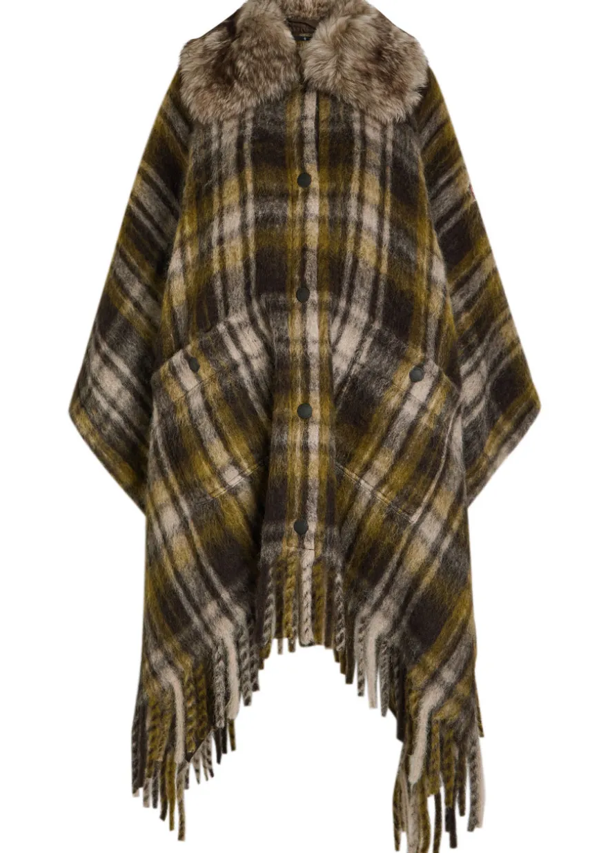 Plaid brushed wool-blend cape