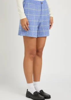 Plaid cashmere and linen-blend shorts