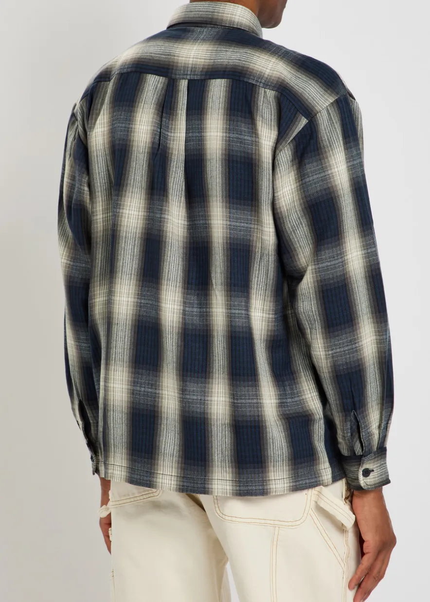 Plaid logo-appliqué woven shirt