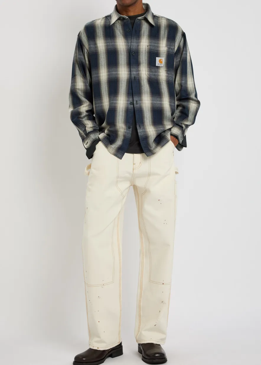 Plaid logo-appliqué woven shirt