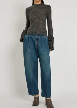 Pleated barrel-leg jeans