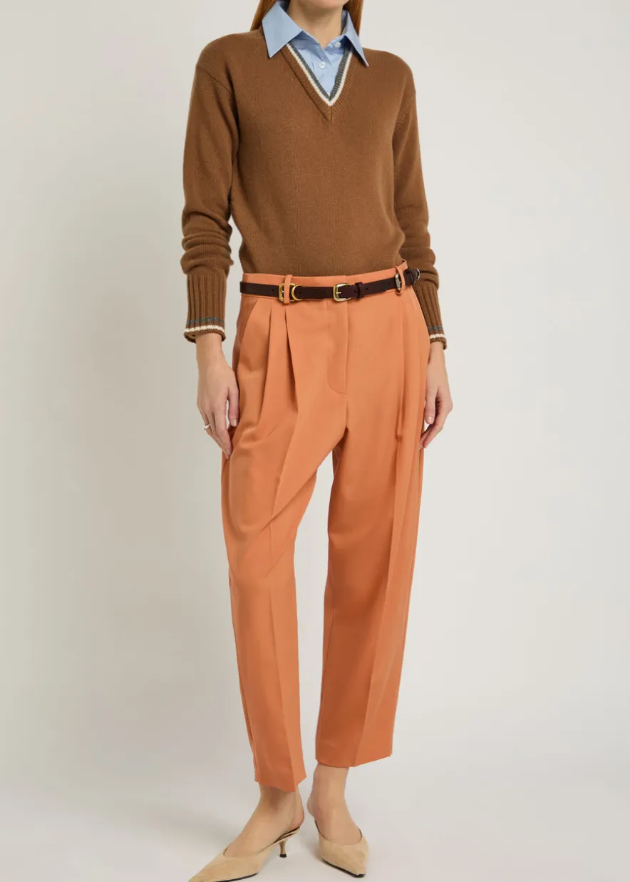 Pleated barrel-leg wool trousers