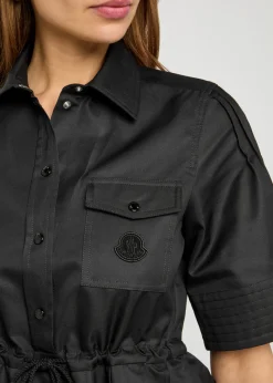 Pleated cotton-blend midi shirt dress