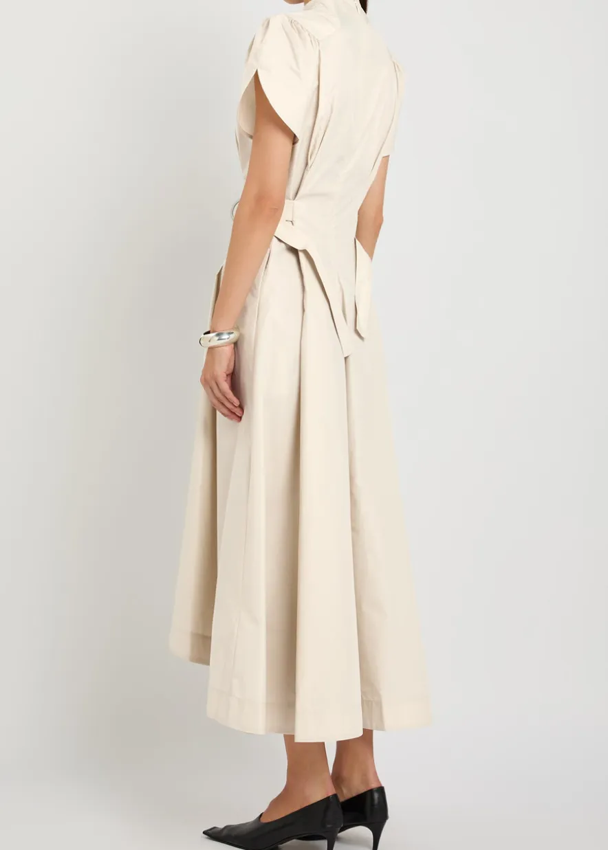 Pleated cotton-blend poplin midi dress