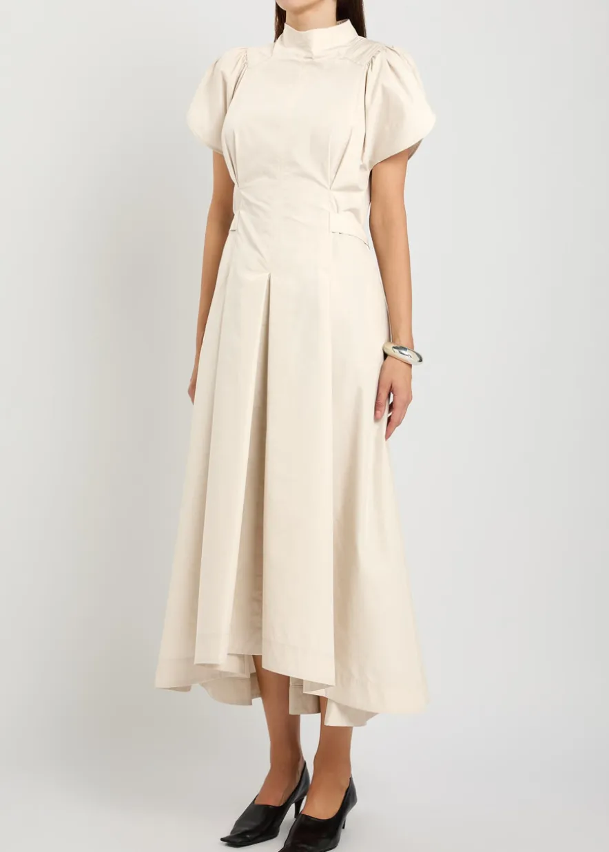 Pleated cotton-blend poplin midi dress