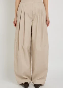 Pleated cotton-poplin trousers