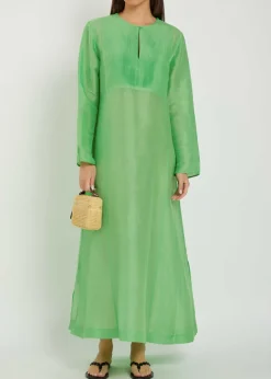 Pleated linen and silk-blend midi kaftan dress