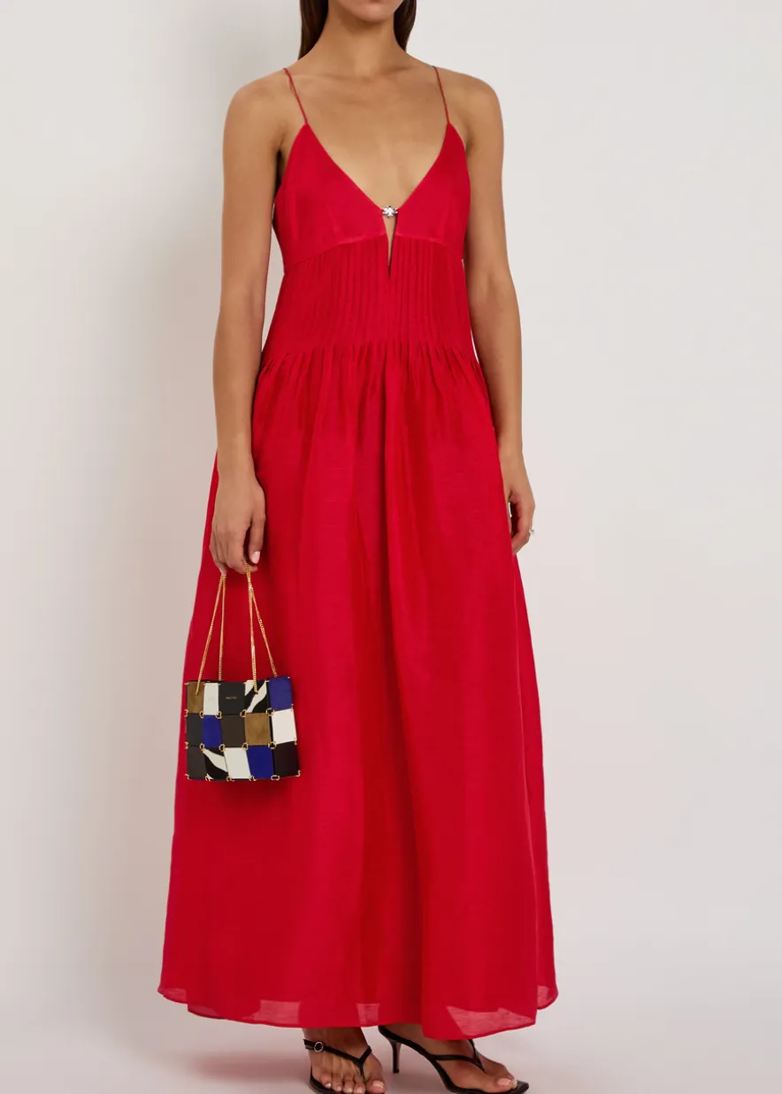 Pleated linen and silk-blend maxi dress