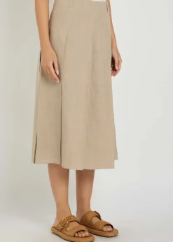 Pleated linen midi skirt
