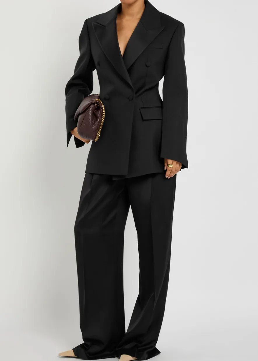 Pleated straight-leg satin trousers