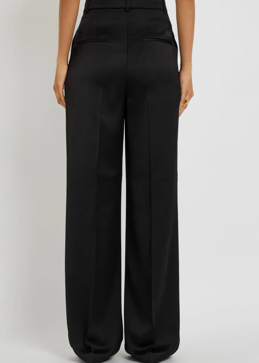 Pleated straight-leg satin trousers