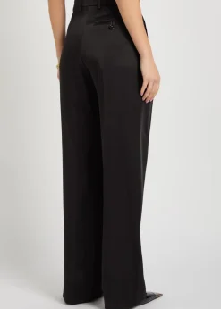 Pleated straight-leg satin trousers