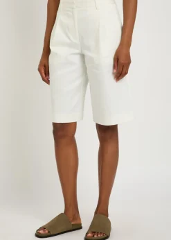 Pleated straight-leg stretch-twill shorts