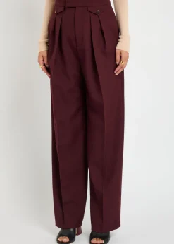 Pleated straight-leg wool trousers