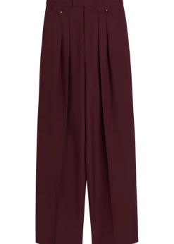 Pleated straight-leg wool trousers