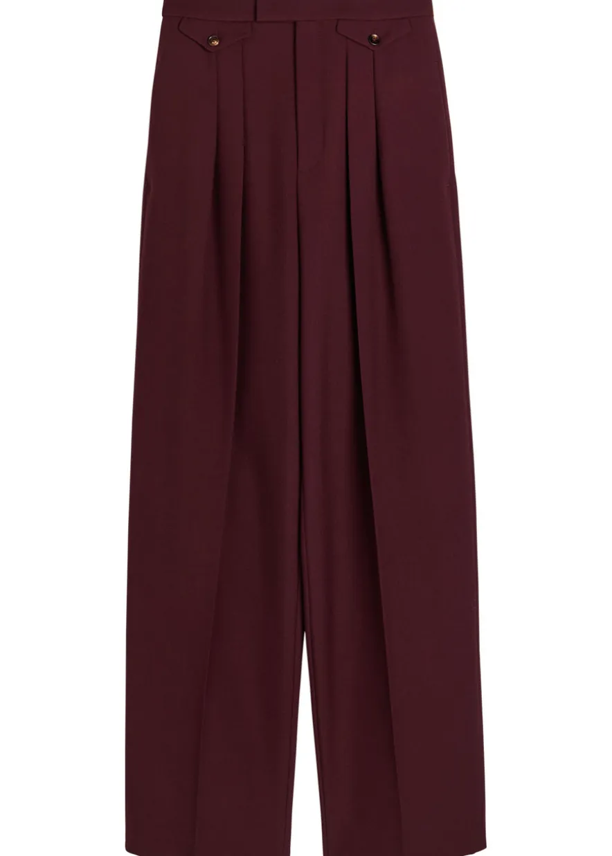 Pleated straight-leg wool trousers