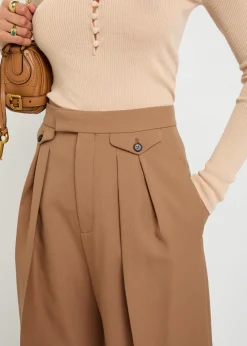 Pleated straight-leg wool trousers