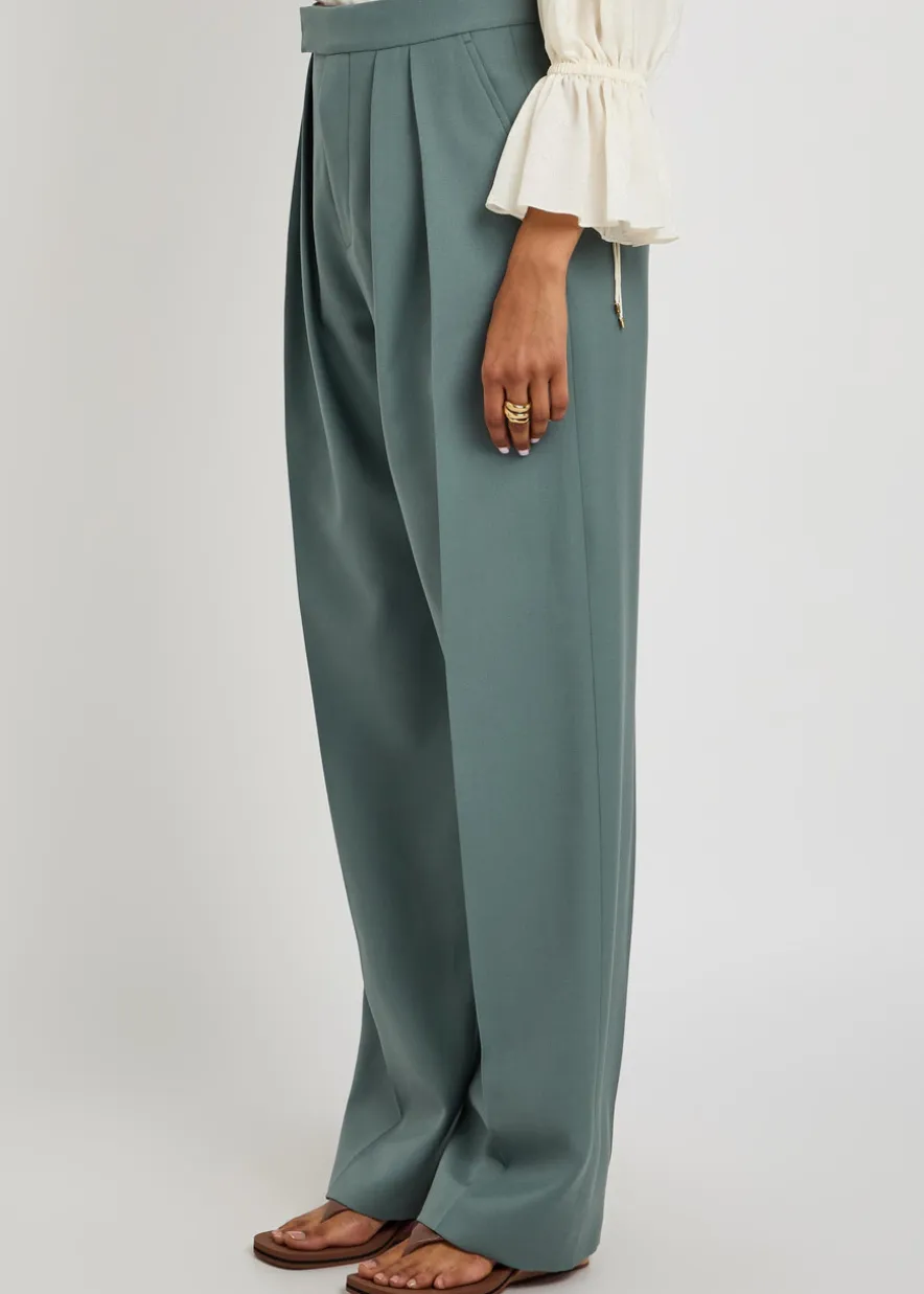 Pleated straight-leg wool trousers