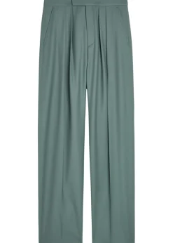 Pleated straight-leg wool trousers
