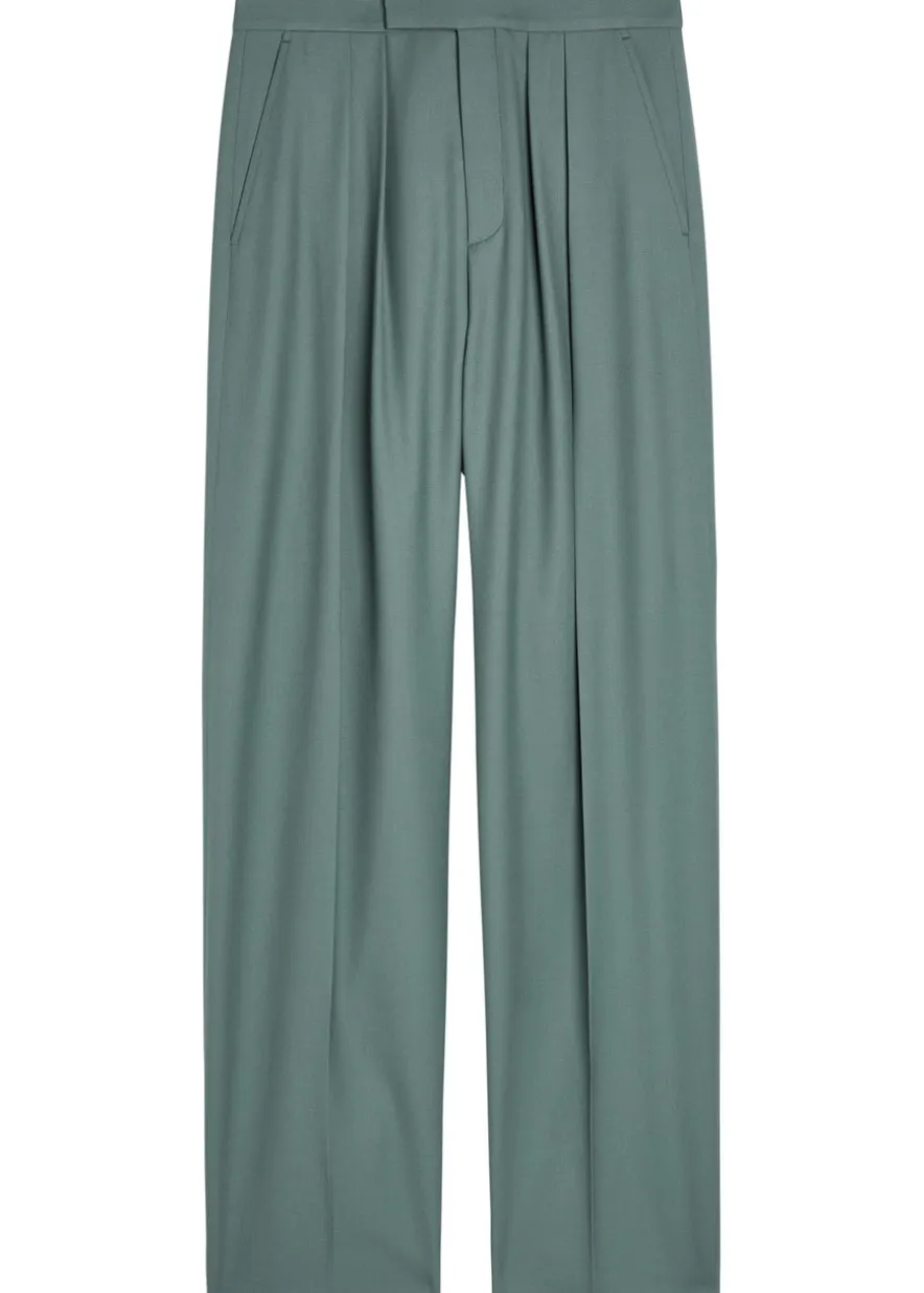 Pleated straight-leg wool trousers