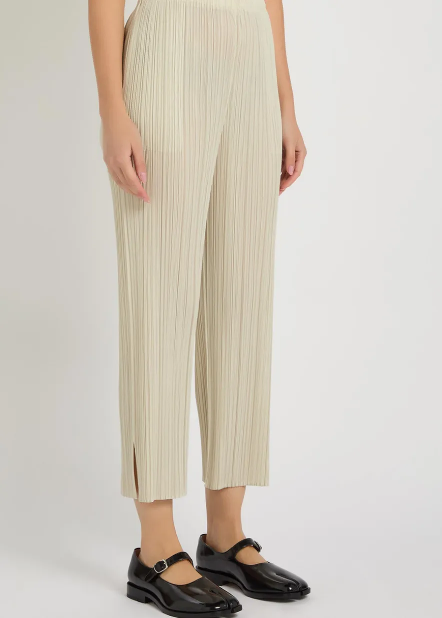Pleated straight-leg woven cropped trousers