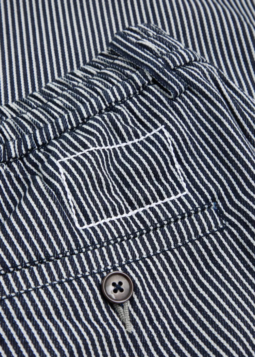 Pleated striped cotton-twill trousers