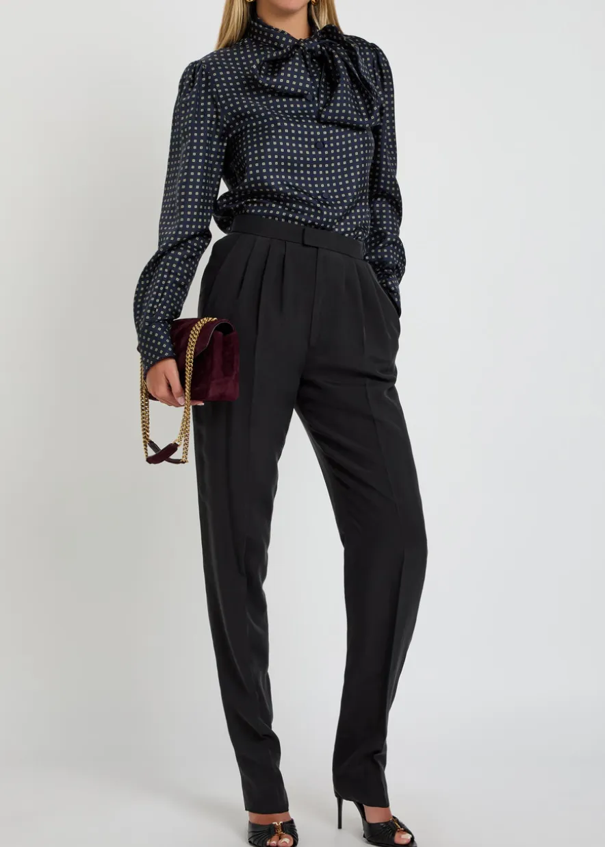 Pleated tapered-leg brushed silk trousers