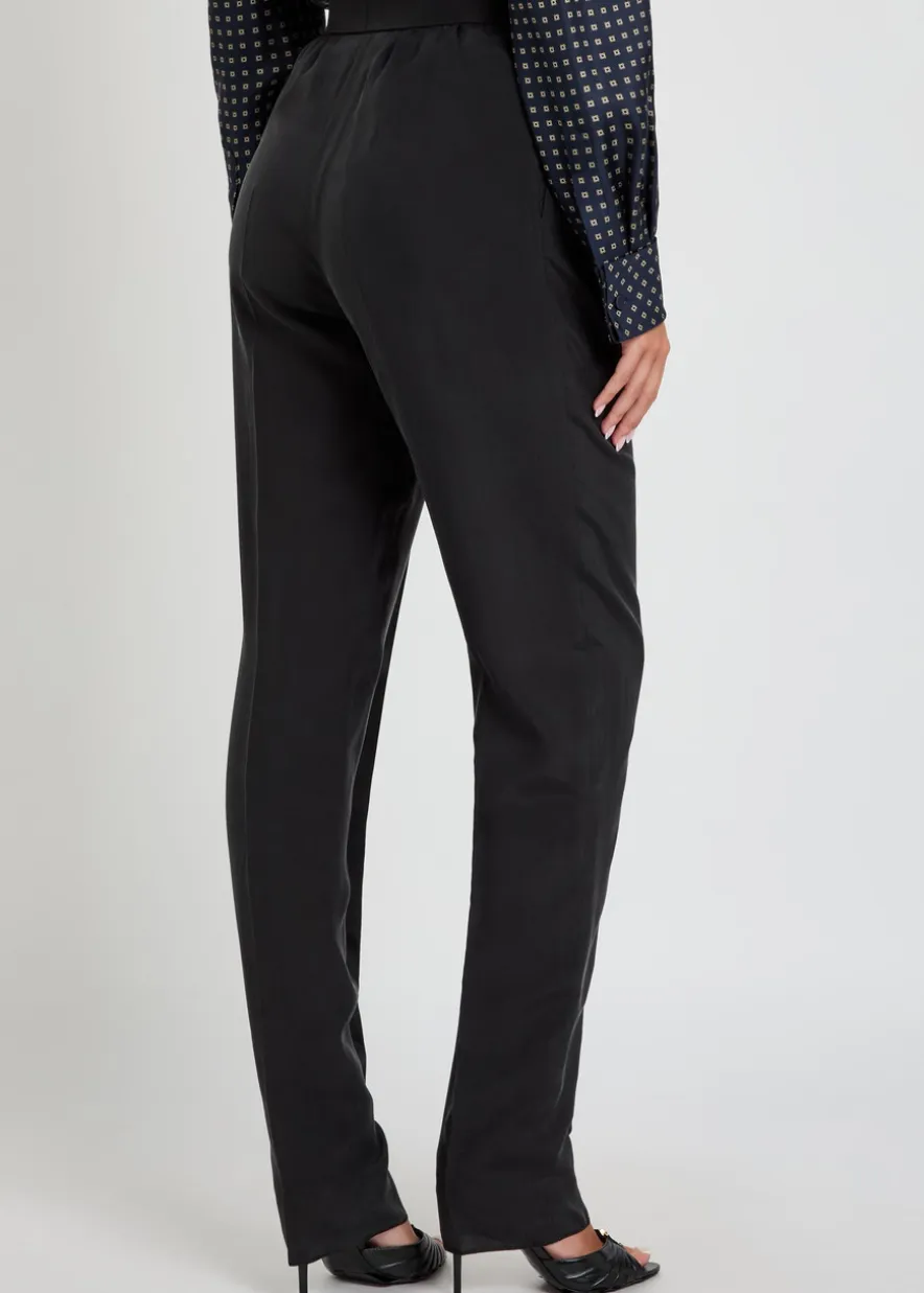Pleated tapered-leg brushed silk trousers