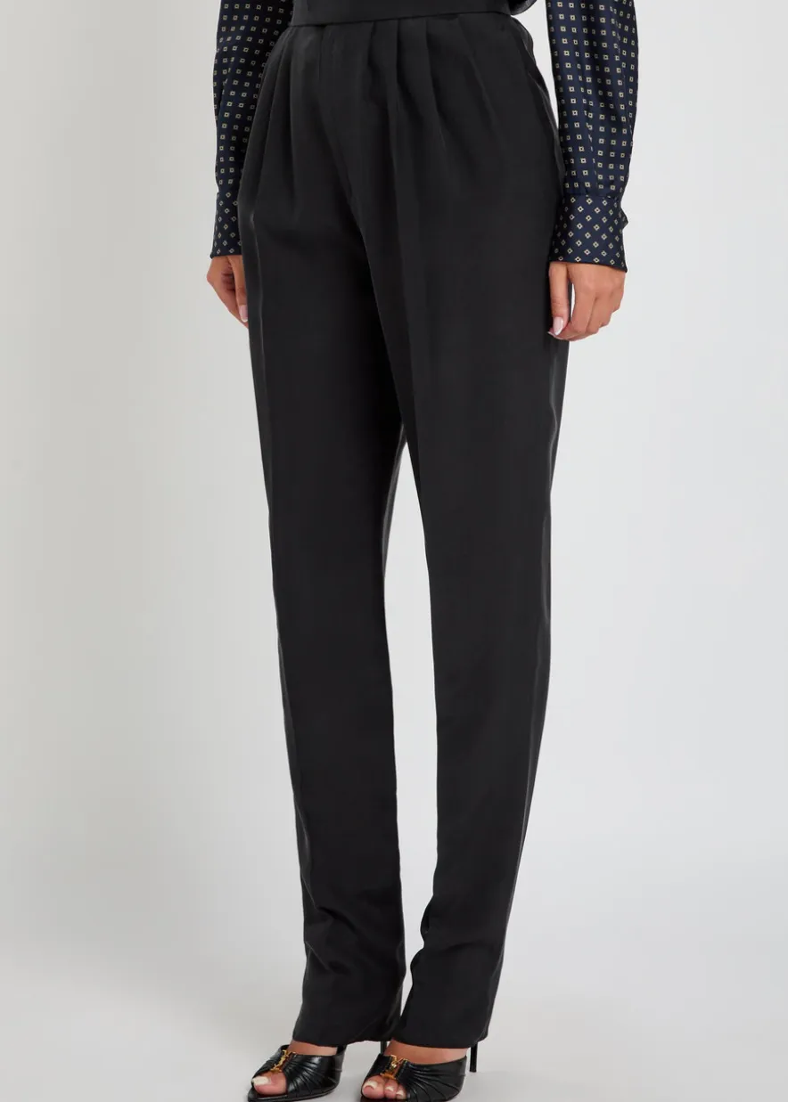 Pleated tapered-leg brushed silk trousers