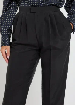 Pleated tapered-leg brushed silk trousers