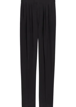 Pleated tapered-leg brushed silk trousers