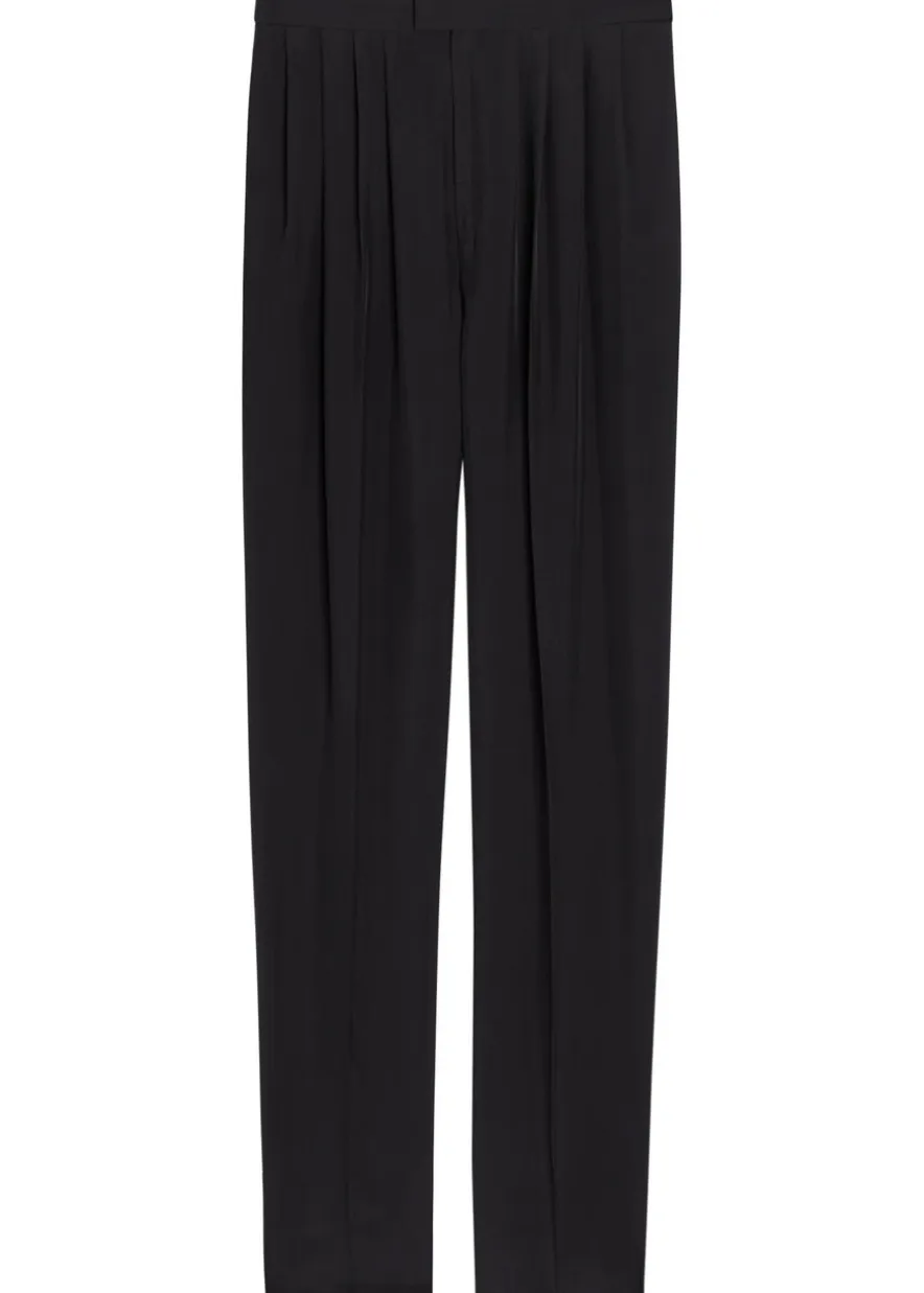 Pleated tapered-leg brushed silk trousers