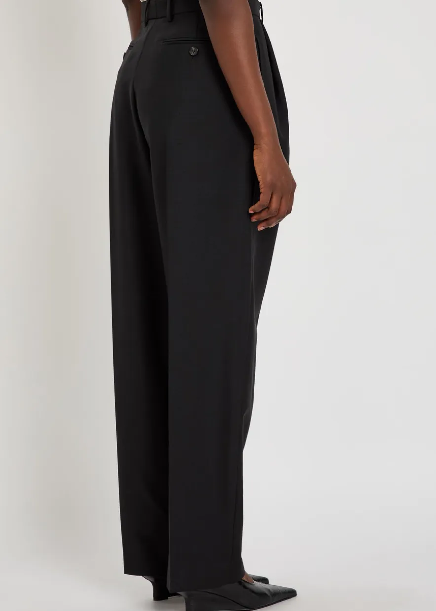Pleated tapered-leg wool and mohair-blend trousers